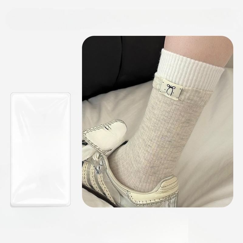 

Женские осенне-зимние хлопковые носки-гольфы с двойным воротником и бантиком 1 pair серый