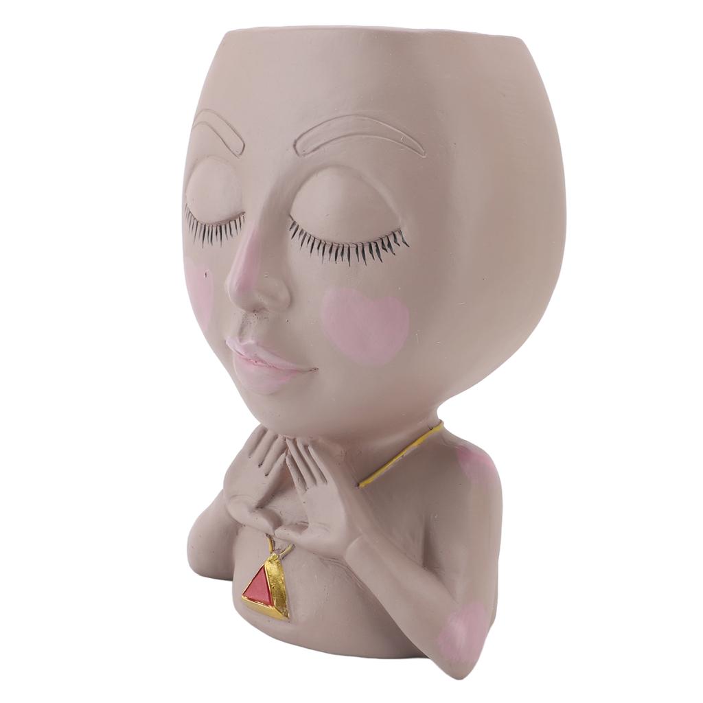 Face Planter Pot Multipurpose Resin Cute Girl Heads Succulent Flowerpot with Drainage Hole for