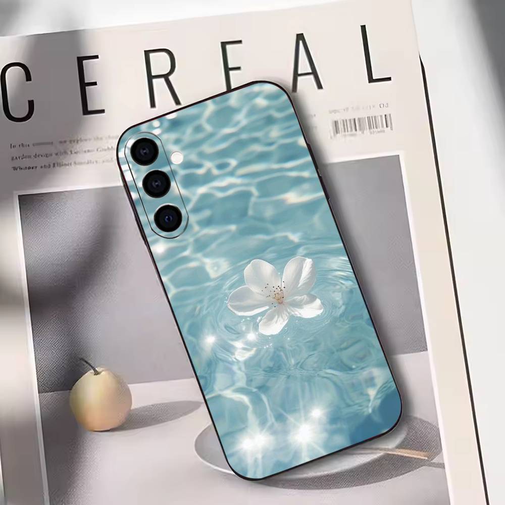 

Aesthetic Pink Water Lily Bubble Phone Case Black Silicone Soft For Samsung Galaxy A73,A72,A71,A70,A53,A52,A51 Samsung a71 4g