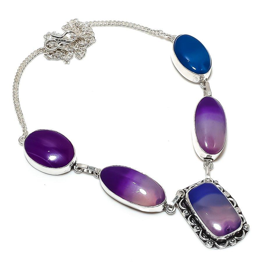 Purple Lace Agate Gemstone 925 Sterling Silver Jewelry Necklace 18"