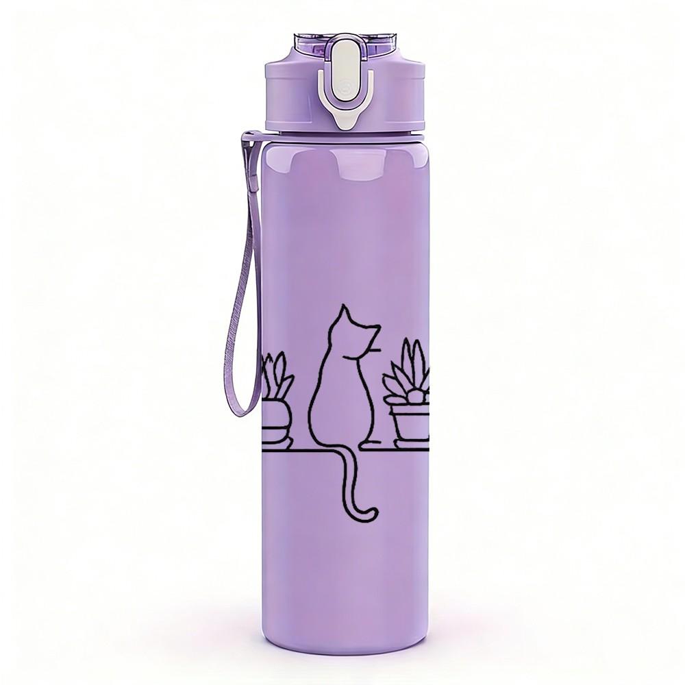 1PC Cat Dog House Minimal Line Art Print 750ml Color Plastic Sports Water Bottle Leakproof Flip Straw Lid Suitable for Sports Office Home Use