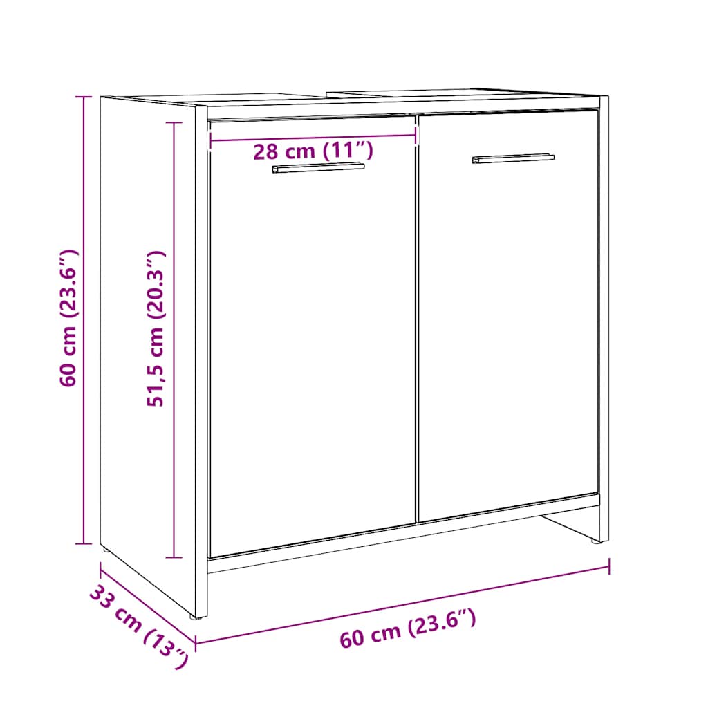 Artisan Oak Bathroom Vanity Cabinet 60 x 33 x 60 cm