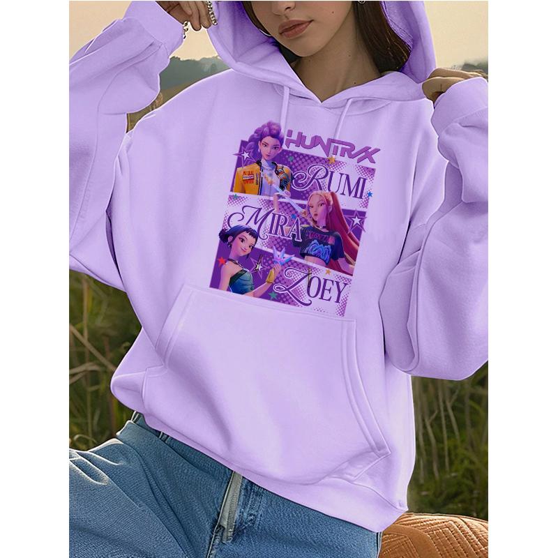 Kpop Demon Hunters Tiger Pocket Hoodies Manga Harajuku Hoody Hooded Women's Autumn Winter Sweatshirts Girls Pullovers Clothes