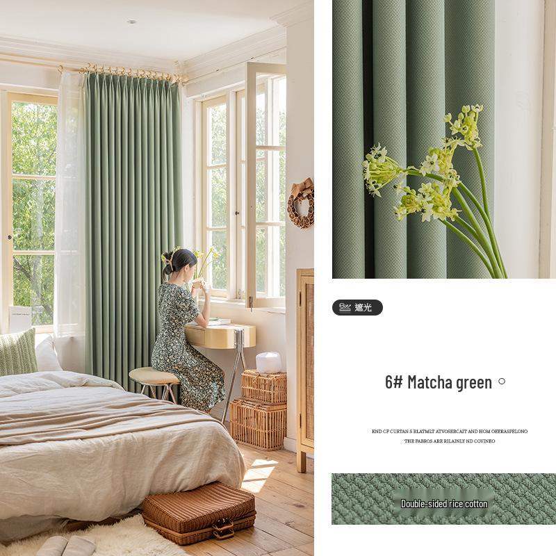 Modern Full Blackout Matcha Green Cotton Linen Curtains for Bedroom, Balcony, and Living Room