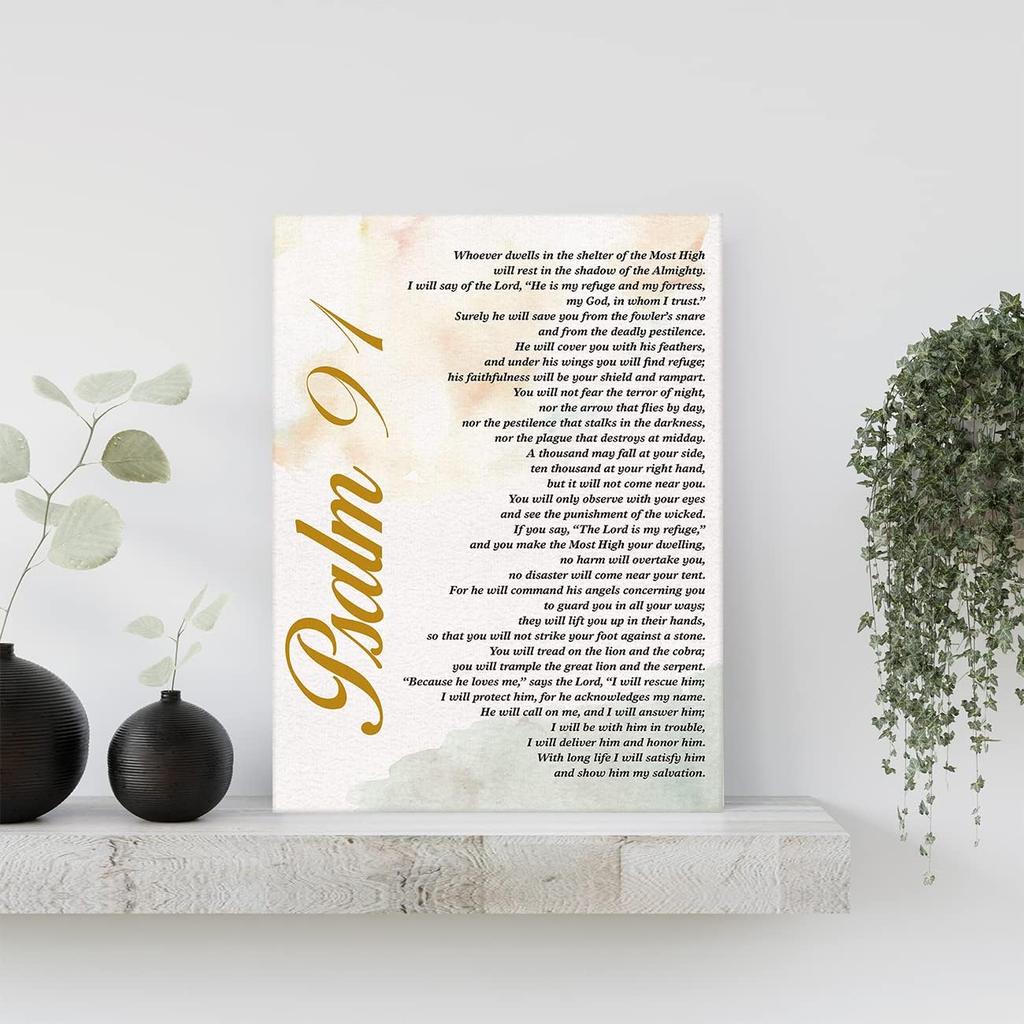 YeleY pirational Bible Verse Print Positive Psalm 91 He Who Dwells in the Secret Place Paintings Canvas Wall Art Poster Canvas Artwork Ready to Hang