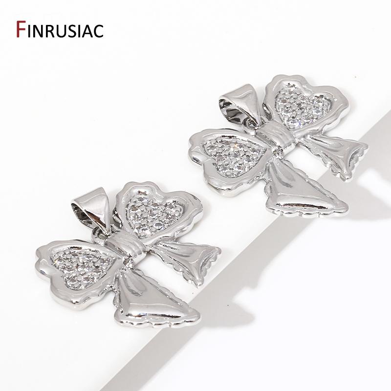 18K Gold Plated Brass Bowknot Charms Inlaid Zircon Butterfly Pendant For DIY Fashion Neckalce Making Supplies Accessories