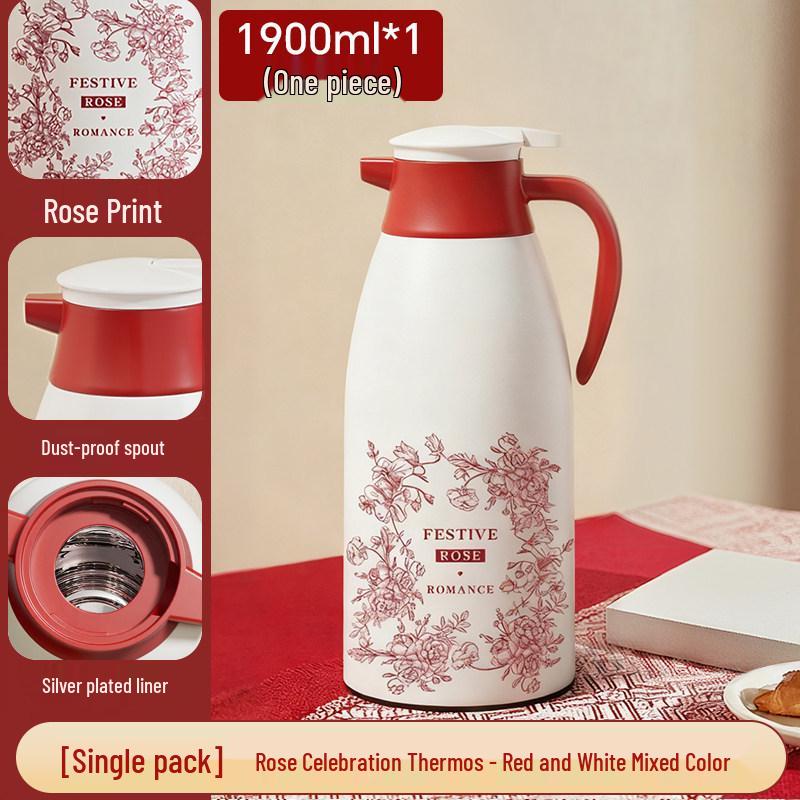 Red Glass-Lined Insulated Kettle Set - Large Capacity for Household or Wedding Dowry Use
