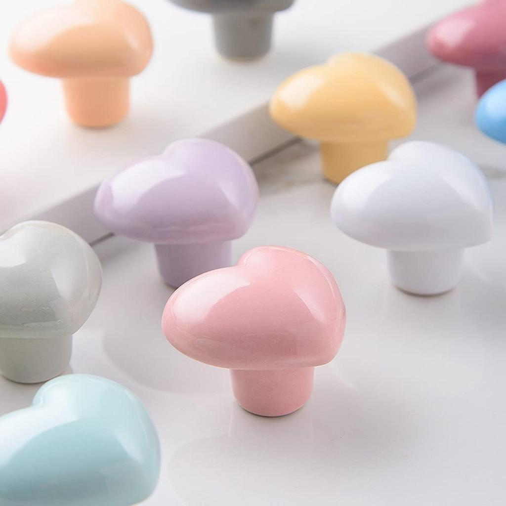 HUAMULAN 15PCS Glossy Ceramic Knobs Heart Shape Cabinet Dresser Pulls Door Handles Cupboard Wardrobe Drawer,3 Size Mounting Screws, Assorted Color