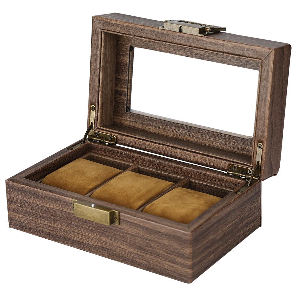 Retro Wood Grain Watch & Eyeglass Storage Box: Available in 3, 6, and 12 Slots