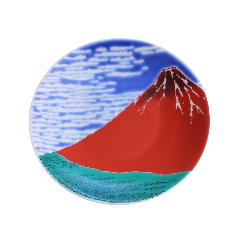 KISSYO Kutani ware ceramic featuring a beautiful red Fuji A stylish and vibrant Post shipping Japanese-made plate, 9.5cm, Mt. design. piece. (Click