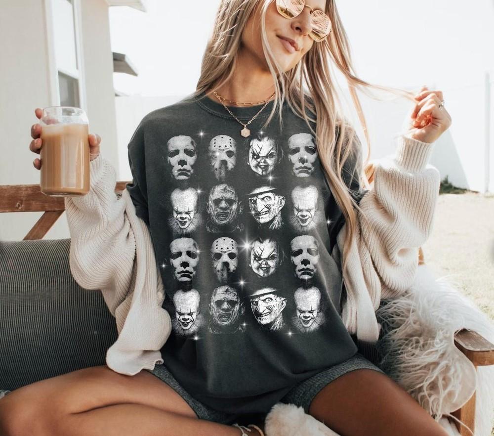 Retro Halloween Shirt Horror Movie Theme Scary Movie Horror Character Shirt Unisex T-Shirt L