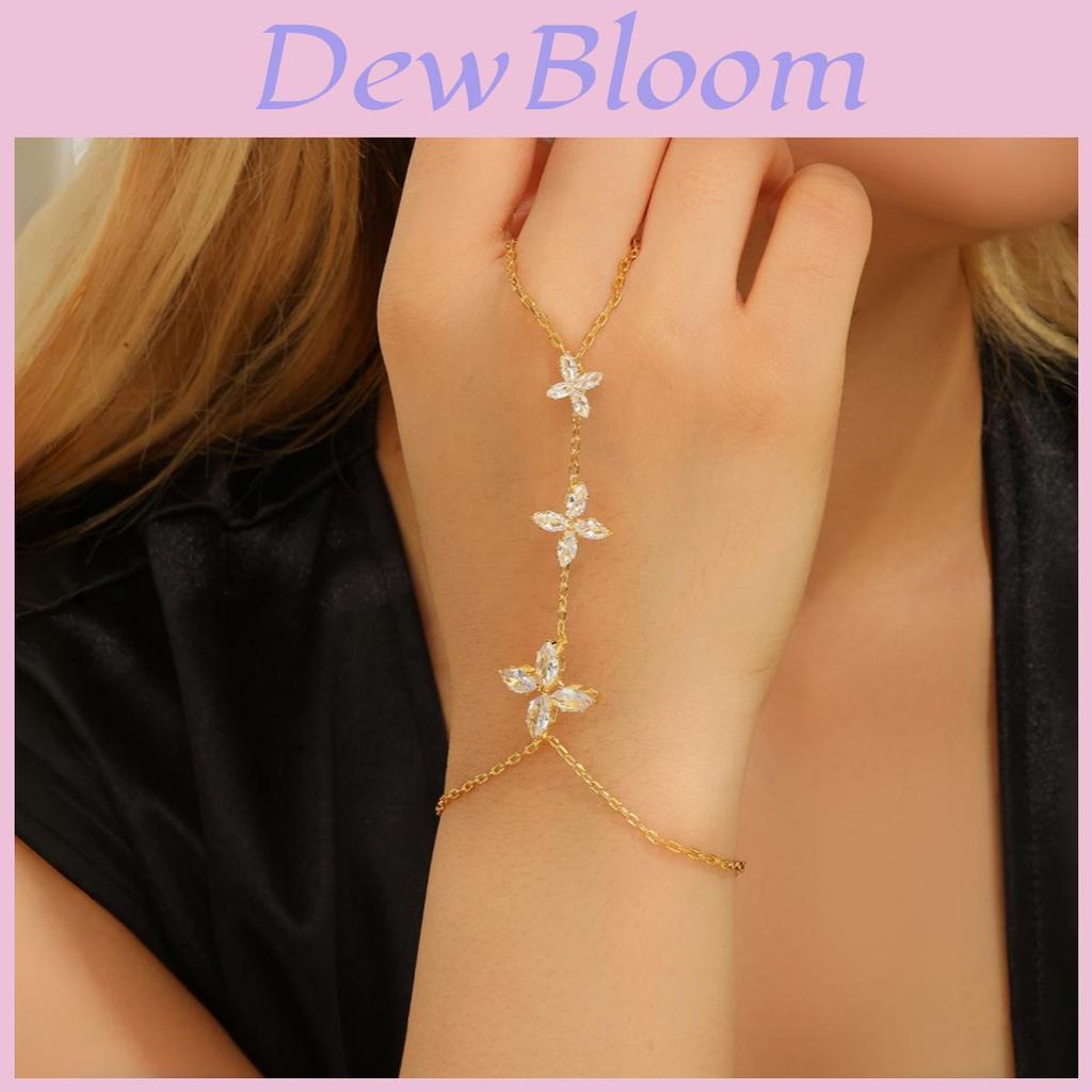 Style Crystal Zircon Flower Ring Hand Chain For Women Gift Jewelry
