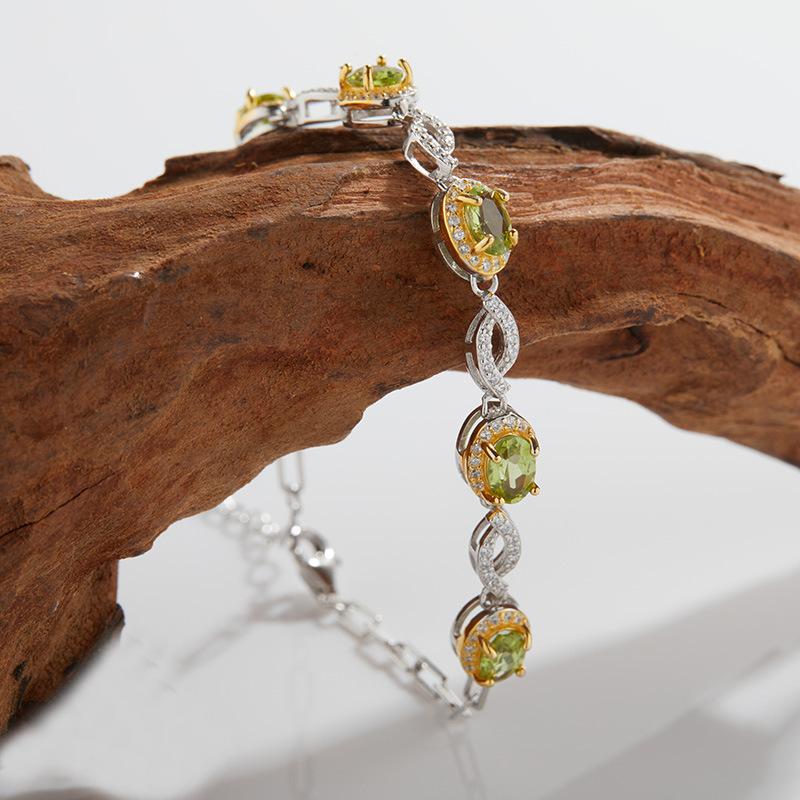 S925 Sterling Silver Inlaid With Natural Garnet Olivine Bracelet Women'S Full Diamond Light Luxury High-End Jewelry