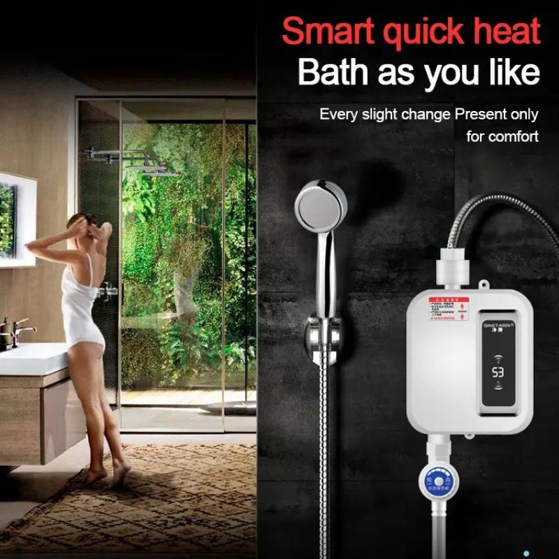 3500W Mini Instant Electric Water Heater Bathroom Kitchen Tankless Hot Water Heater Tap Temperature Display Faucet Shower Set