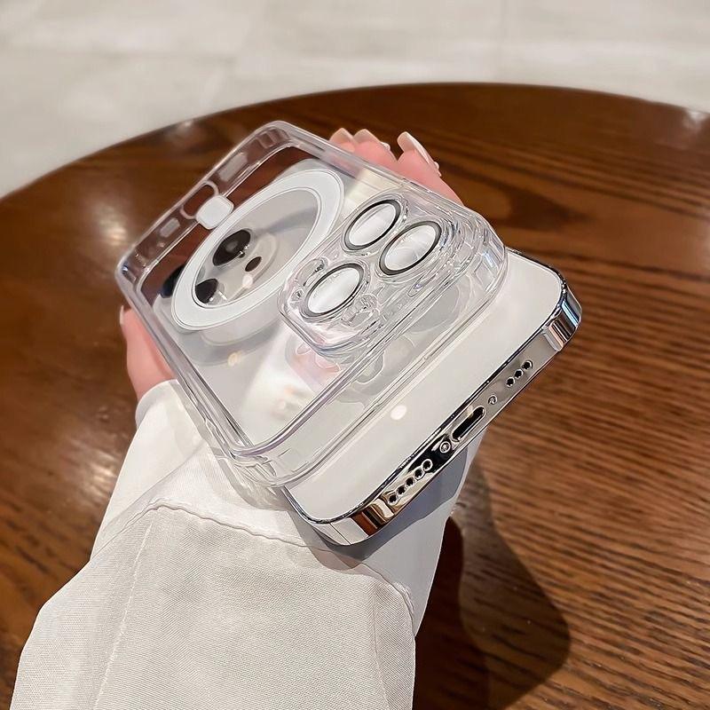 Acrylic Sequencing Hole Magnetic Suction IPhone 16 Mobile Phone Case Suitable for Transparent 15pro Apple Anti-falling Lens Film