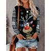 Women's Christmas 3D Printed Crew Neck Long Sleeve T-Shirt Fashion Versatile Breathable Trend Casual