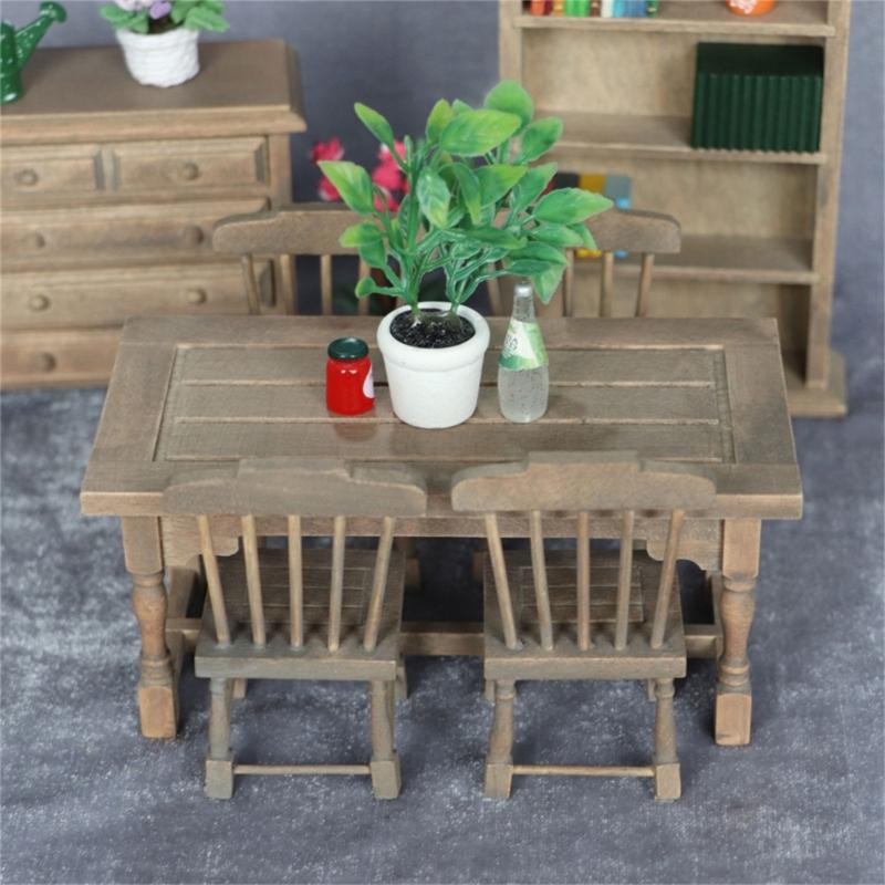 Simulation Wood Miniature Dining Table Chair for Dollhouses Decoration and Creative Dollhouses Scene Display Decoration
