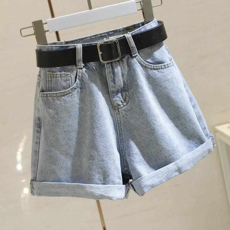 Women's Smoke Gray High-Waist Denim Shorts - Summer 2021 Korean Style, Slimming A-Line With Rolled Hem