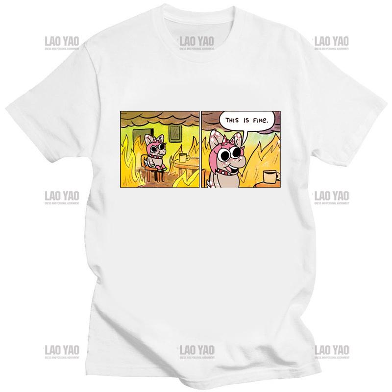 Men Casual T Shirt This Is Fine Meme TShirt for Men Crew Neck Fashion Tops Kawaii Dog Graphic Tees Oversized T Shirt Shirts