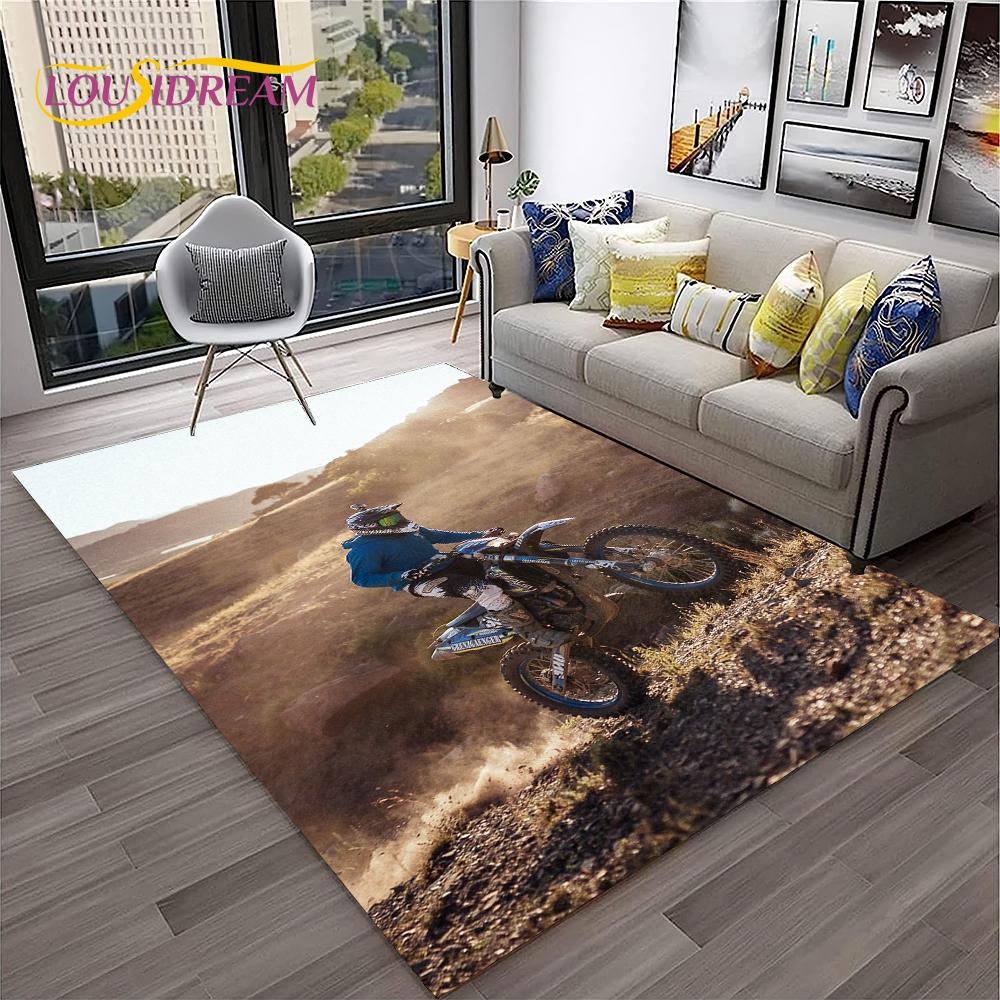 Racing Moto Off Road Motorcycle Carpet Rug for Home Living Room Bedroom Sofa Doormat Decor,Kid Play Area Rug Non-slip Floor Mat