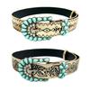 Bohemian PU Belt for Girl Women Embossing Waistband Turquoises Buckle Cowgirls Belt