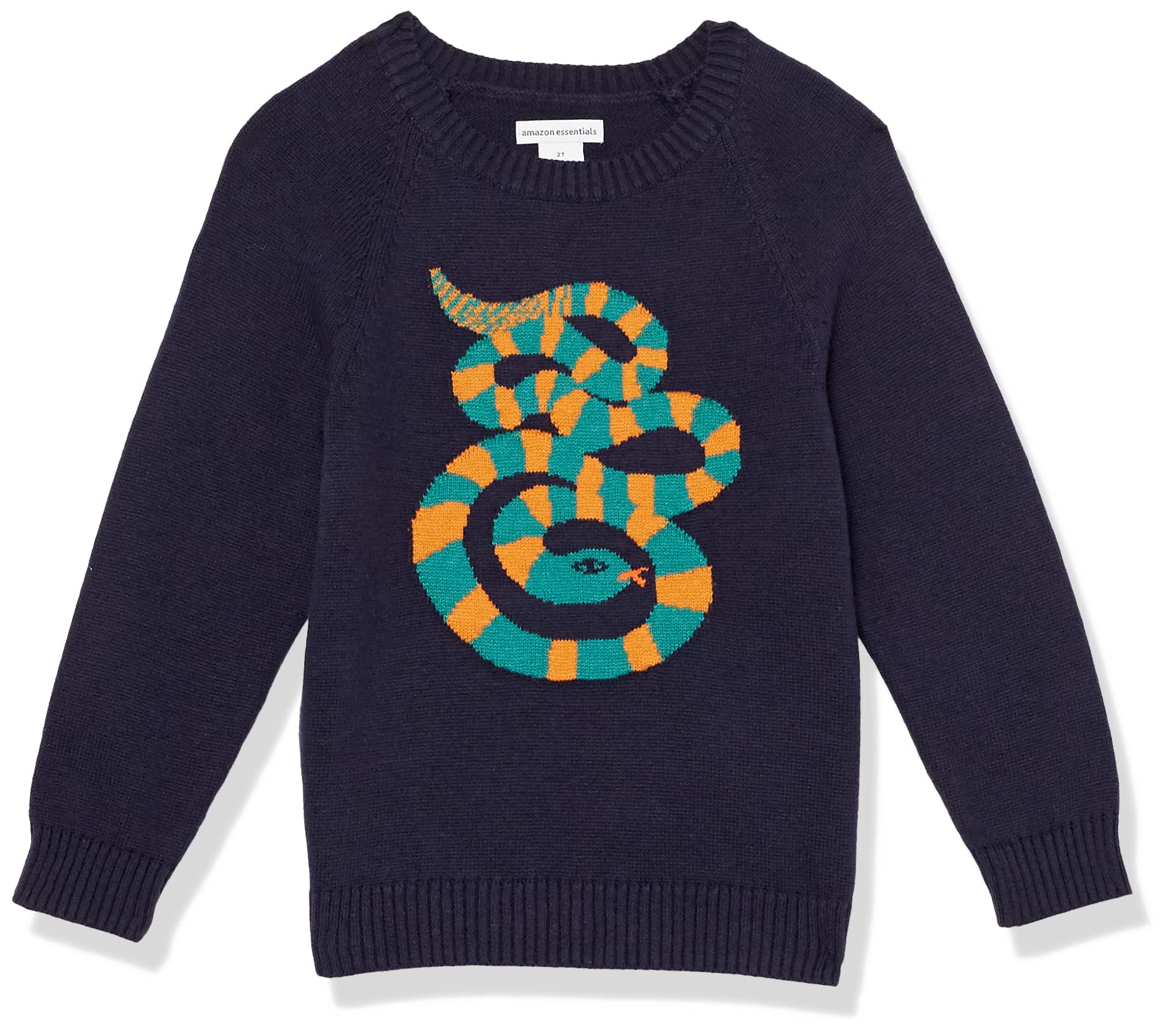 

Пуловер с круглым вырезом для мальчиков Amazon Essentials, темно-синий и змеиный принт, размеры 135-145
