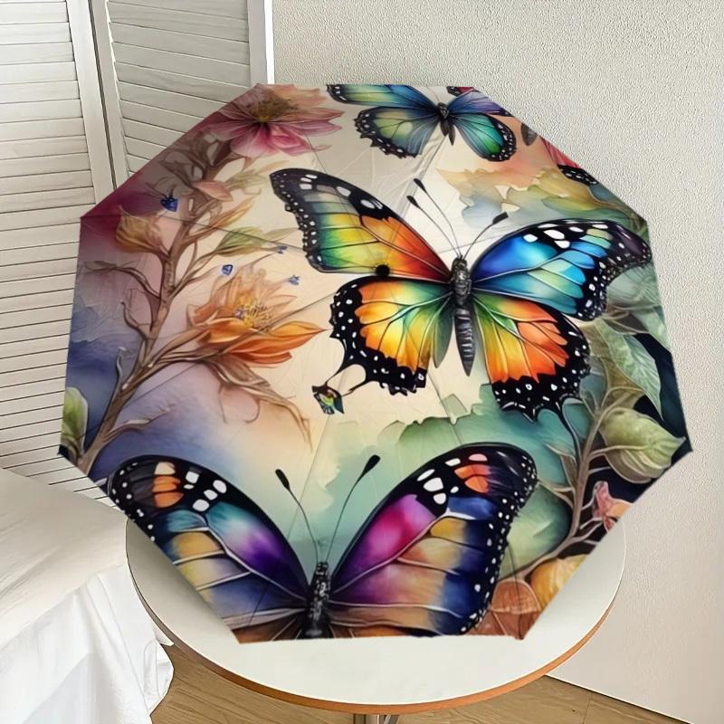 

1pc Colorful Butterflies and Flowers Umbrella with Plastic Handle,Suitable for All Seasons Home Travel Outdoor UmbrellaDD160