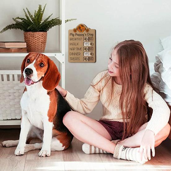 Pet Feeding Reminder Wooden Dog Task Tracker Board Rustic Pet Care Checklist Cats Feeling Log Gift for Dog Cat Owners