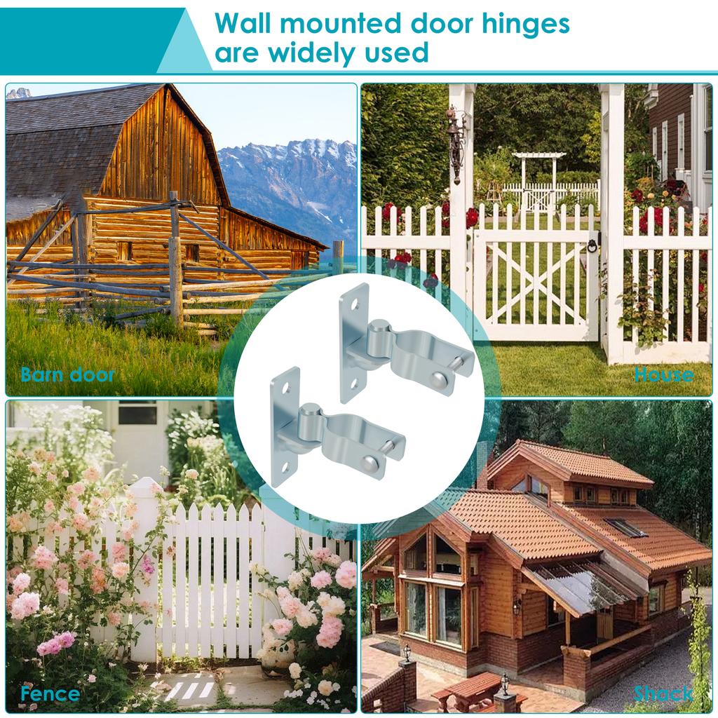 2Pcs Square Post Female Hinges 1-3/8 Inch Wall Mount Metal Gate Hinge with Bolts & Nuts  for Repairing and Replacing Fence Gate