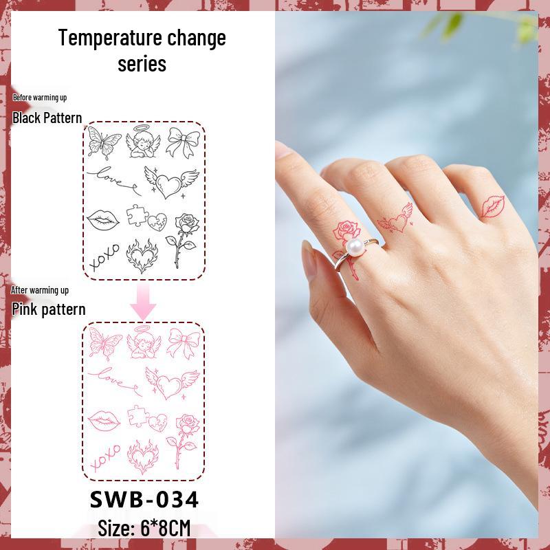 Temperature-Sensitive Succubus Finger Color-Changing Waterproof Tattoo Sticker - Cute Cartoon Design