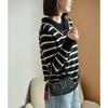 Fanzhen Women's 100% Wool Striped Turn-Down Collar Sweater