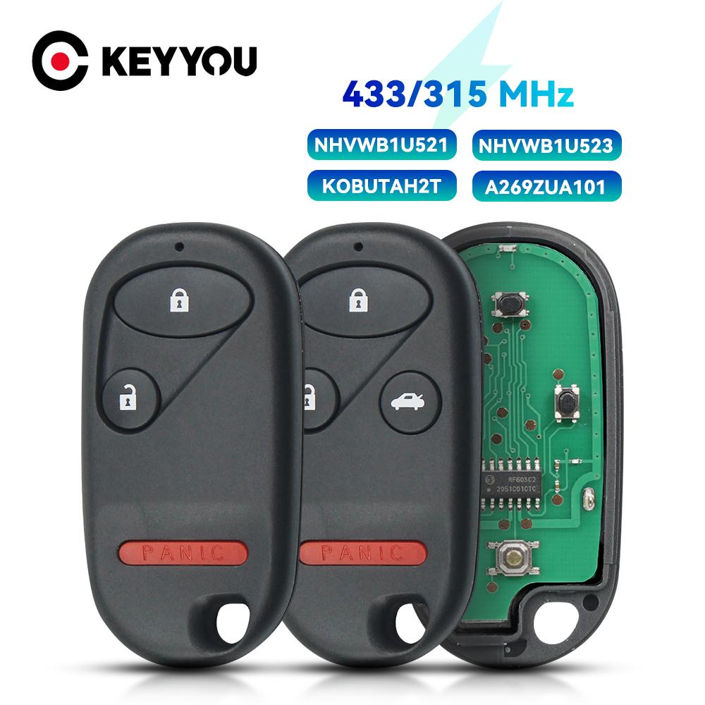 KEYYOU 3/4 Buttons For Honda CRV Civic Pilot Accord Entry Remote Key Fob A269ZUA101 NHVWB1U521 NHVWB1U523 KOBUTAH2T 433/315Mhz