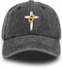 Sunflower Cross Baseball Cap Washed Cotton Vintage Dad Hat Casual Adjustable Sun Protection