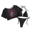 Rétro Américain Coton Court Hot Girl Bikini Femme Imprimé T-shirt Manches Courtes
