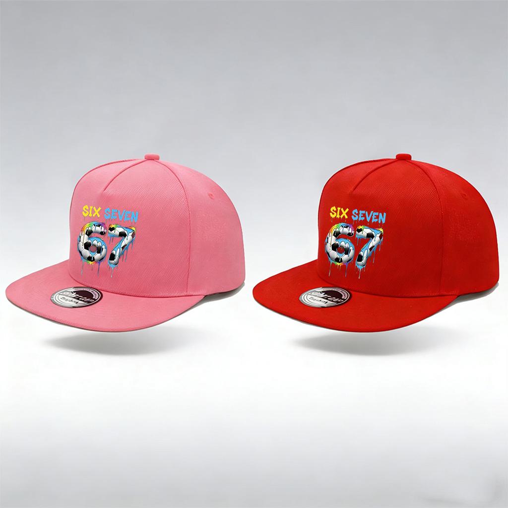 1/2PC Y2K Soccer 67 Flat Brim Hat, Melting Drip SIX SEVEN Print, Breathable, Sporty Aesthetic Cap