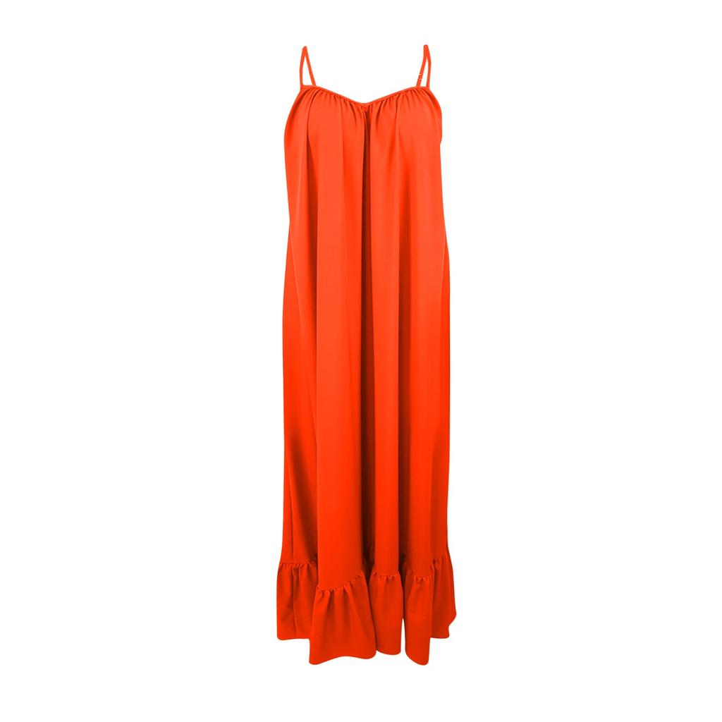 Women Fashion Casual Strap Dress Pocket Loose Backless Big Swing Dress