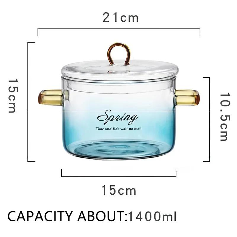 Glass Large Stew Bowl Soup Pot Dinnerware Cup 1.4L Blue Noodles Bird's Transparent Cover Nest Home Kitchen Supplies TNTL7Q