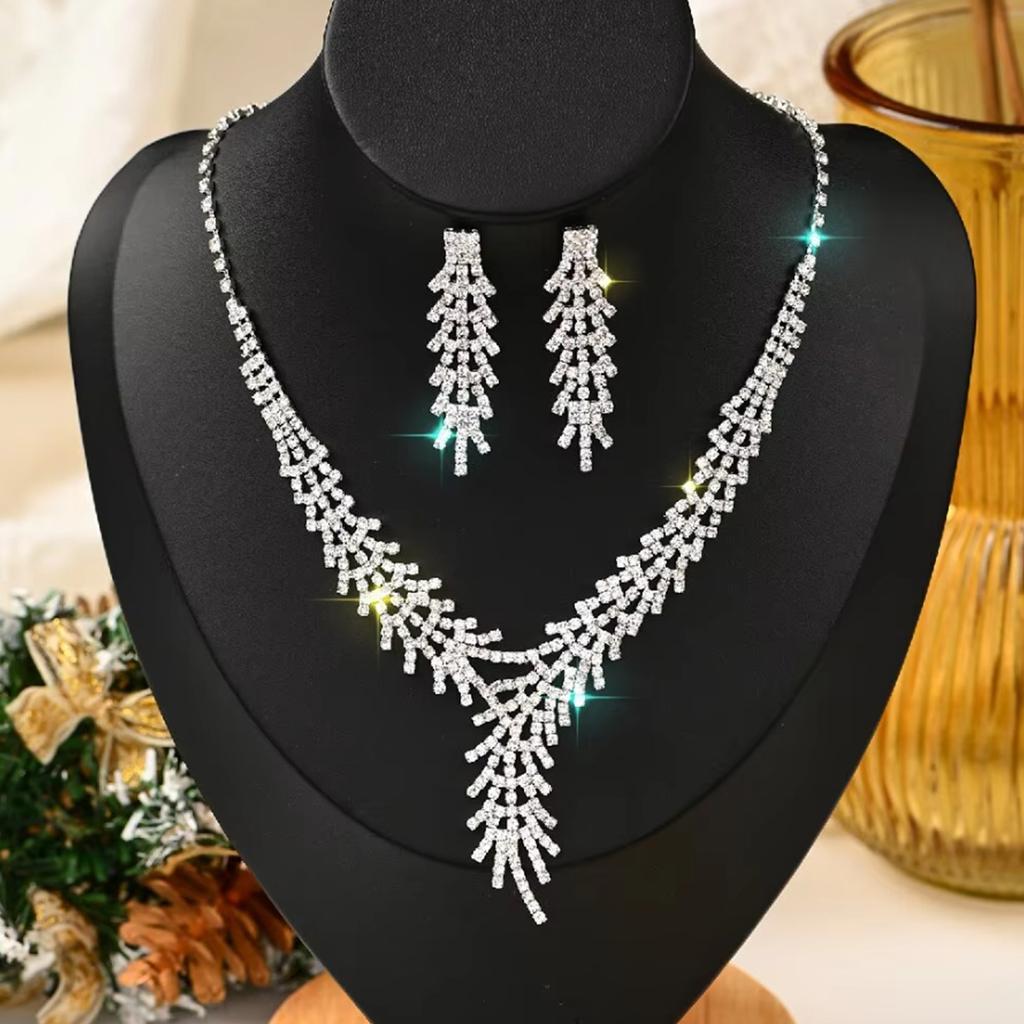 3PC Women's Fashion Copper Inlaid Claw Chain Hollow tassel Necklace Earrings Jewelry Set Wedding Banquet Party Holiday Gift-8133