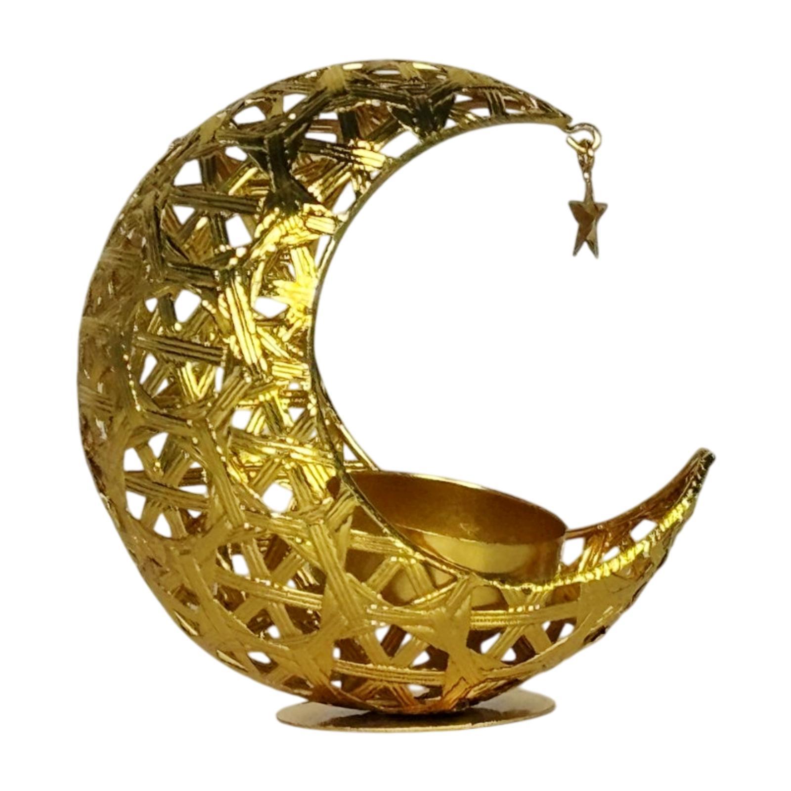 Moon Candle Holder Tabletop Ornament Decorative Iron Ramadan Decoration Candle Stand for Room Desk Home Decor