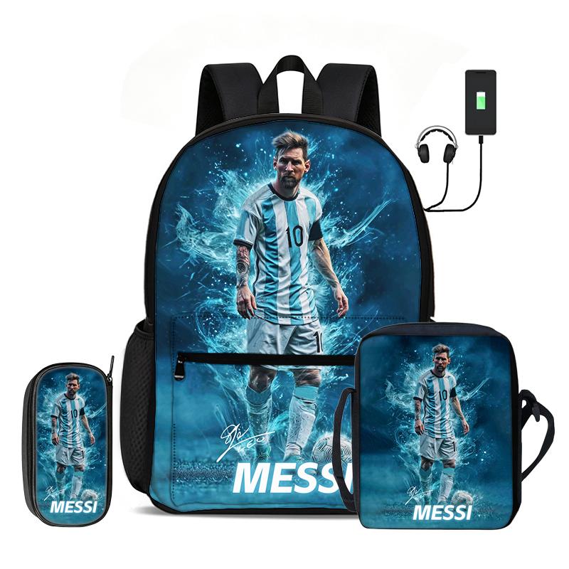 2-delige Set Rugzak Etui Leertassen M-Messi Jeugd School Dubbellaags Dagelijkse Rugzak Voetbalster Voetbal Sport Mochila