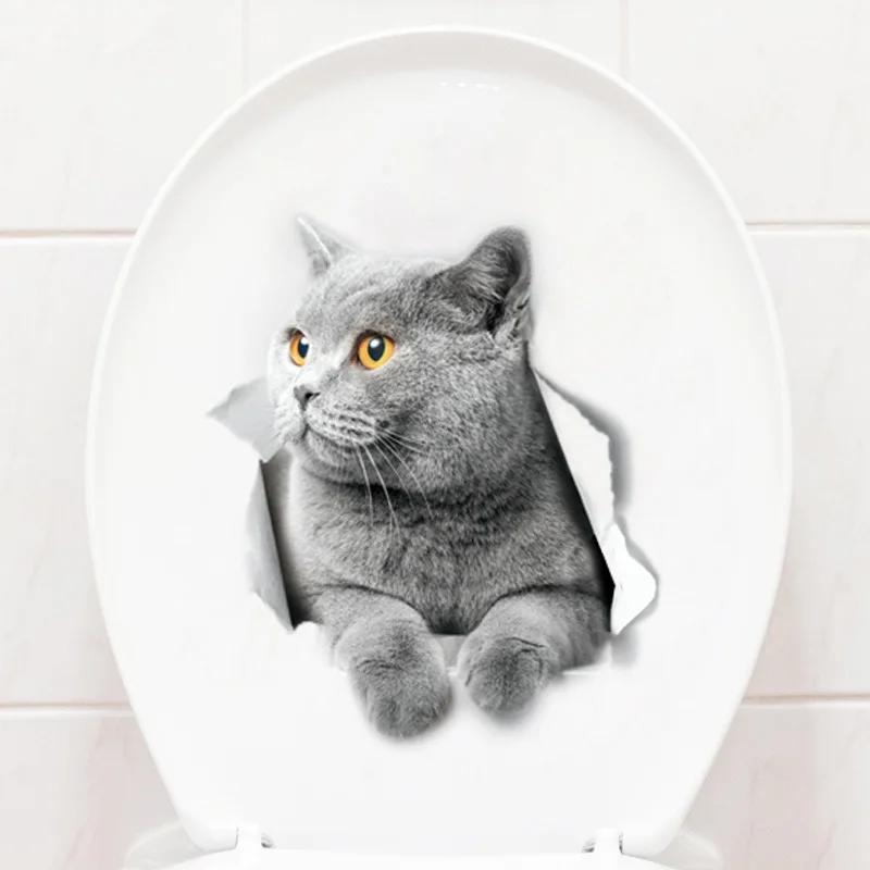 3D Cute Cat Toilet Sticker Bathroom Toilet Cover Sticker Wall Stickers Animal Wc Accessories Fun For Home Bath Room Decoration