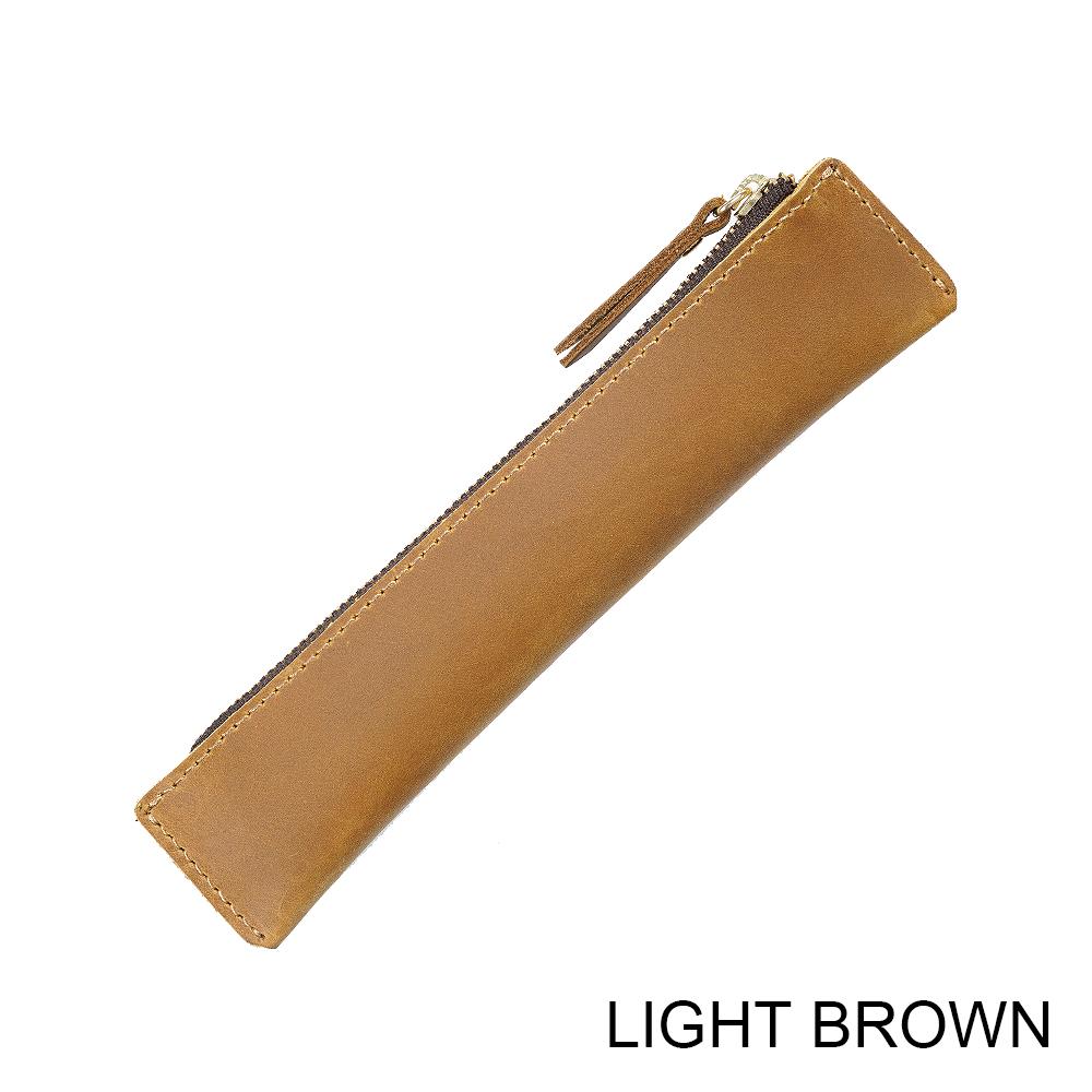 AIGUONIU Genuine Vintage Crazy Horse Leather Zipper Pen Pouch Retro Style Creative School Stationery Pencil Bag