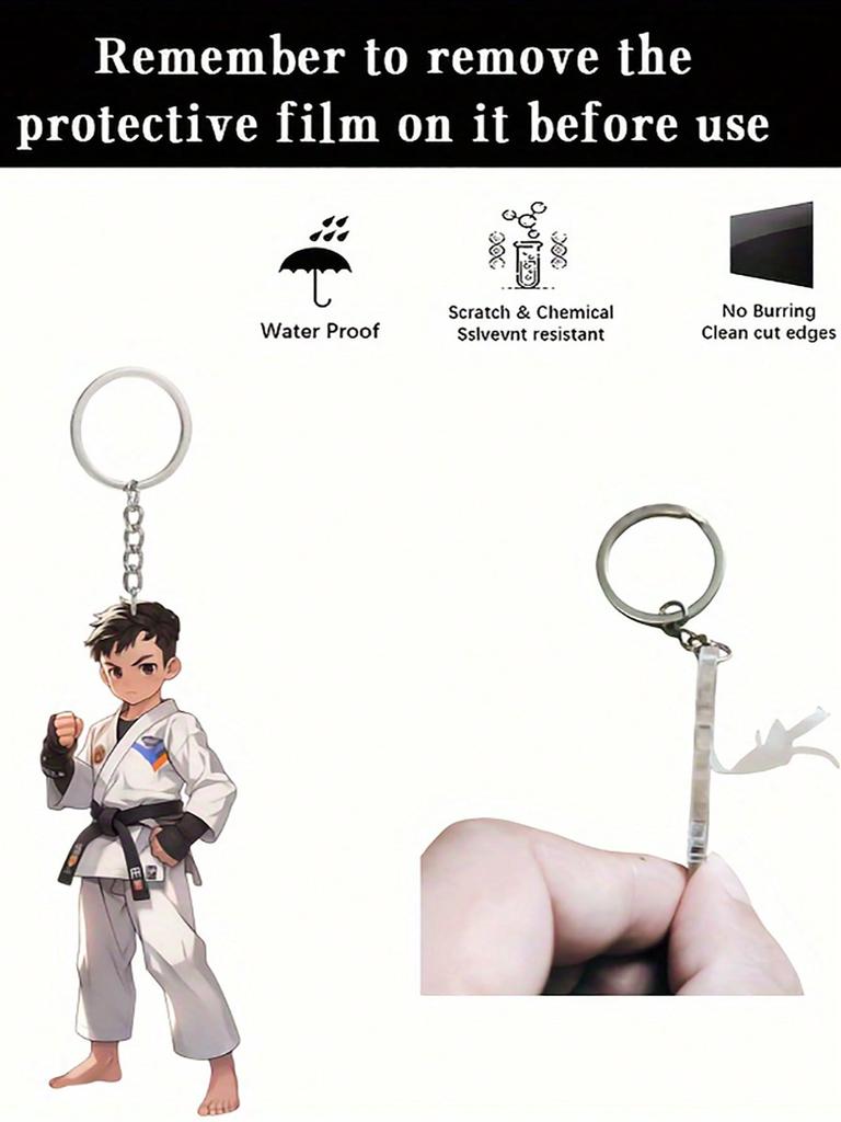 Cute 2D Taekwondo Boy Acrylic Keychain Durable Cartoon Style Key Accessories Thanksgiving and Other Perfect Gifts