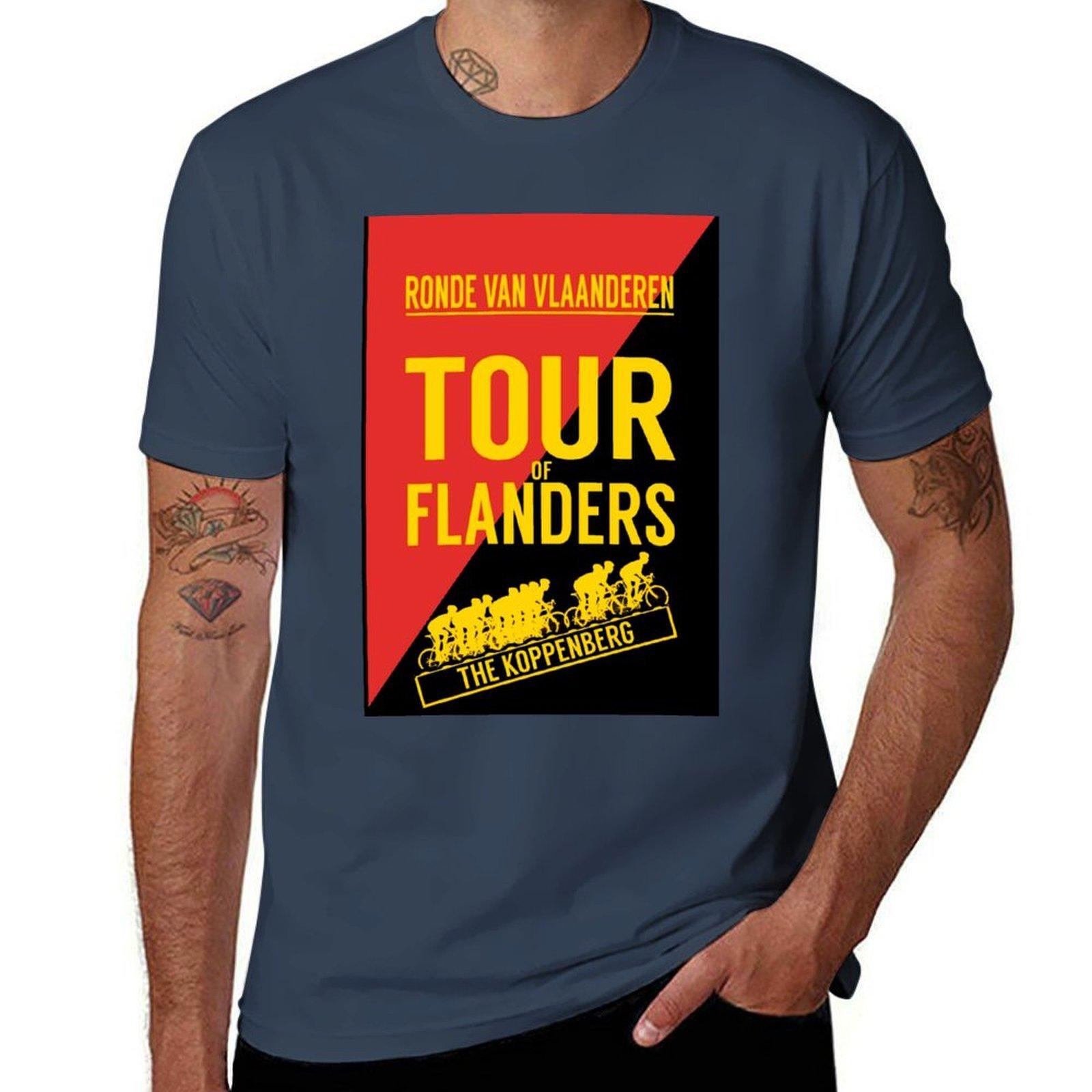 TOUR OF FLANDERS Vintage Bike Racing Print TShirt Casual Soft Cotton Short Sleeve Tee S
