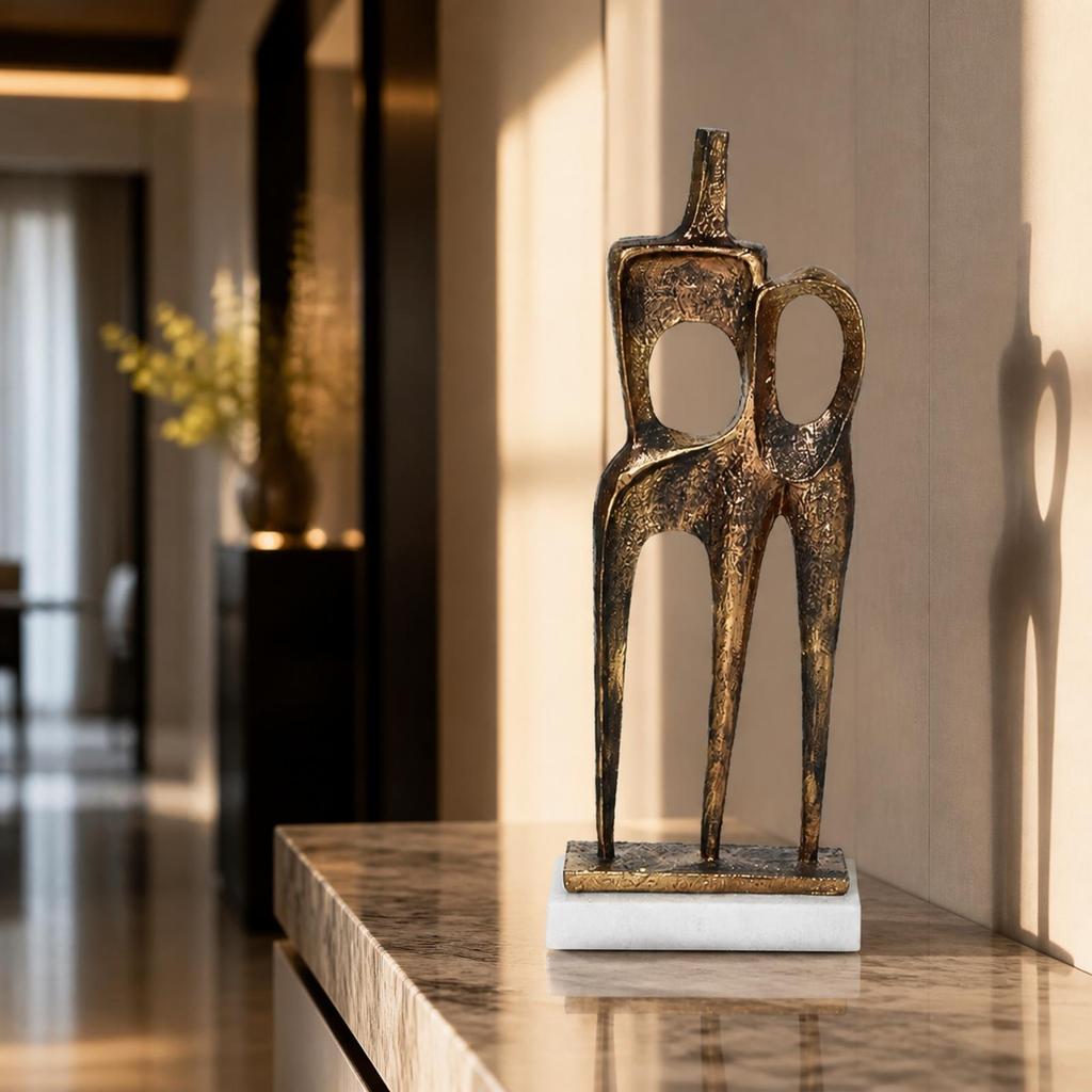 Abstract Sculpture with Stone Base Luxury Intertwined Figure Statue Sleek