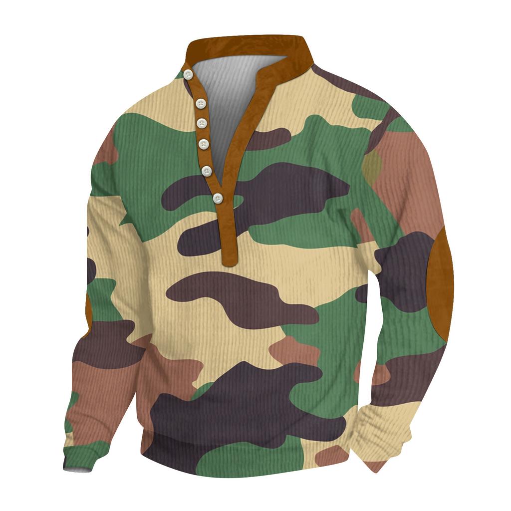 Herren Print Plüsch Warmer Mantel Fleece Pullover Freizeitjacke Tasche Pullover Wintermantel