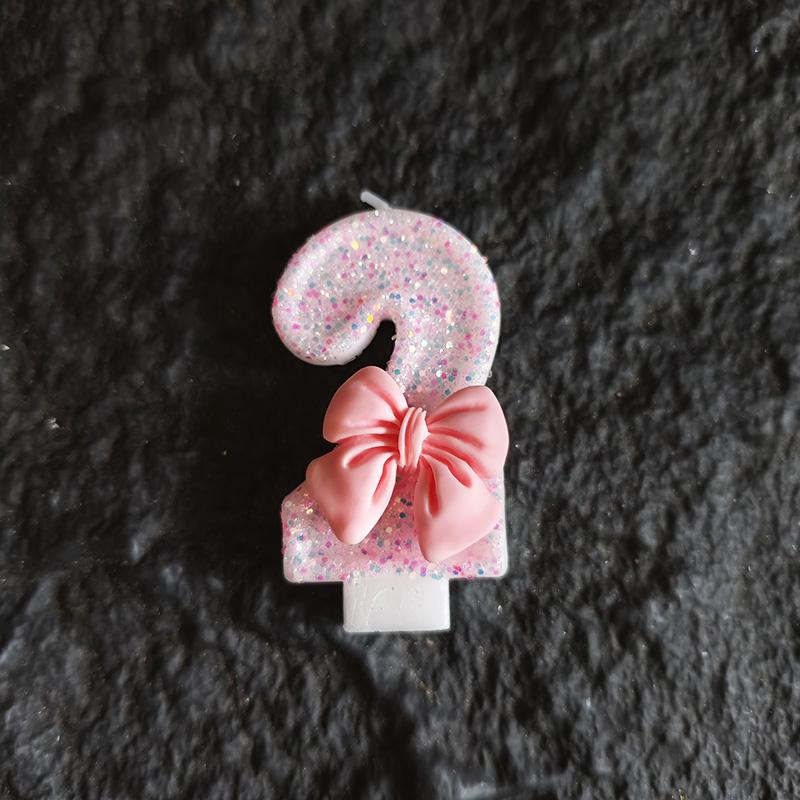 3D Birthday Candles with Pink Bow Decorations Numbers 0-9 Suitable for Birthdays Parties Festivals New Year's Celebrations
