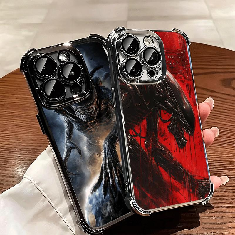 Cool A-Alien X-Xenomorph Plating Phone Case For Iphone 16 17 Pro Max Air 16E 14 15 Plus 12 13 Mini Anti-Fall Airabag Cover