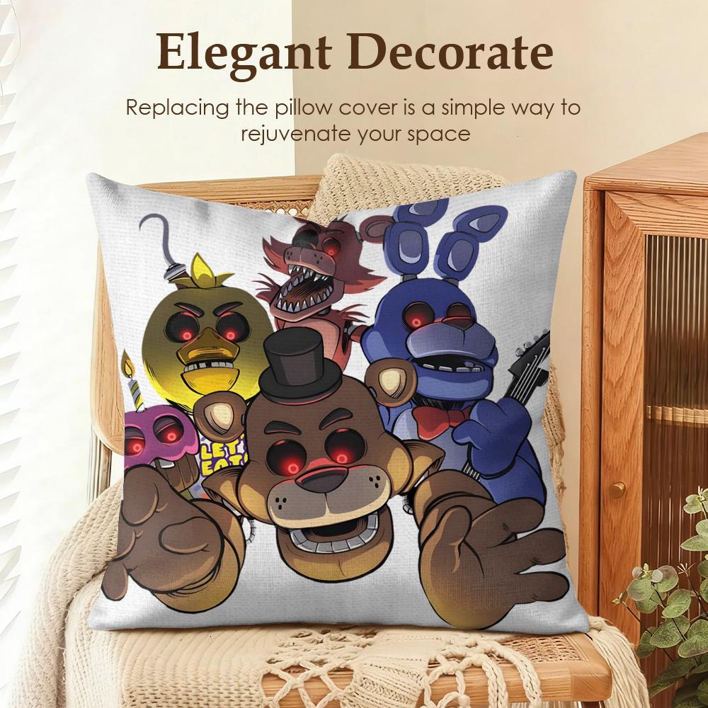 Spiel F-Five Nights At Freddy'S Kissenbezug Natürlicher Leinen Bio-Stoff Beidseitiger Druck Sofa Heimdeko Geschenk Kissenhülle