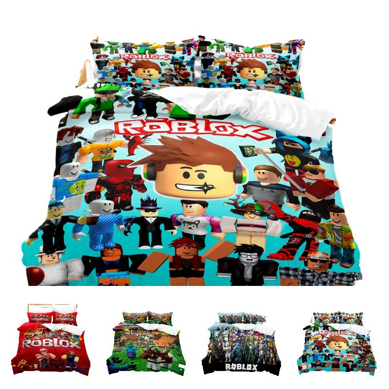 Cartoon Roblox Minecraft Digital Print Bedding Set High-quality Cartoon Style White Color